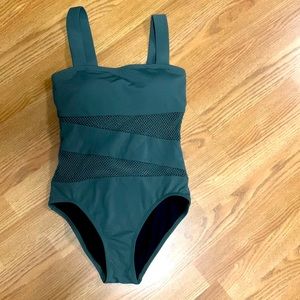 Green one piece mesh swimsuit